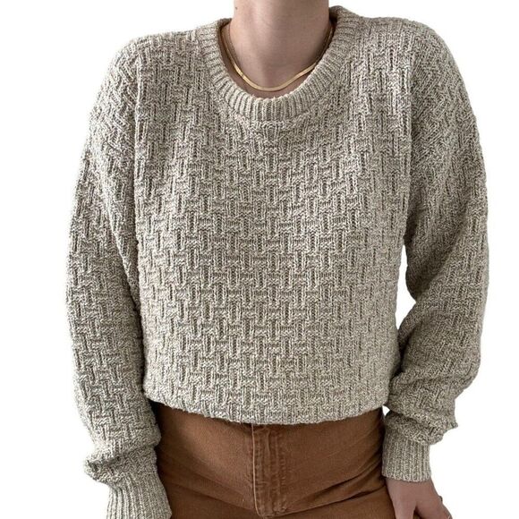 Vintage 1990s Eddie Bauer Beige Tan Crewneck Chunky Cotton Sweater Made in USA - Picture 7 of 8